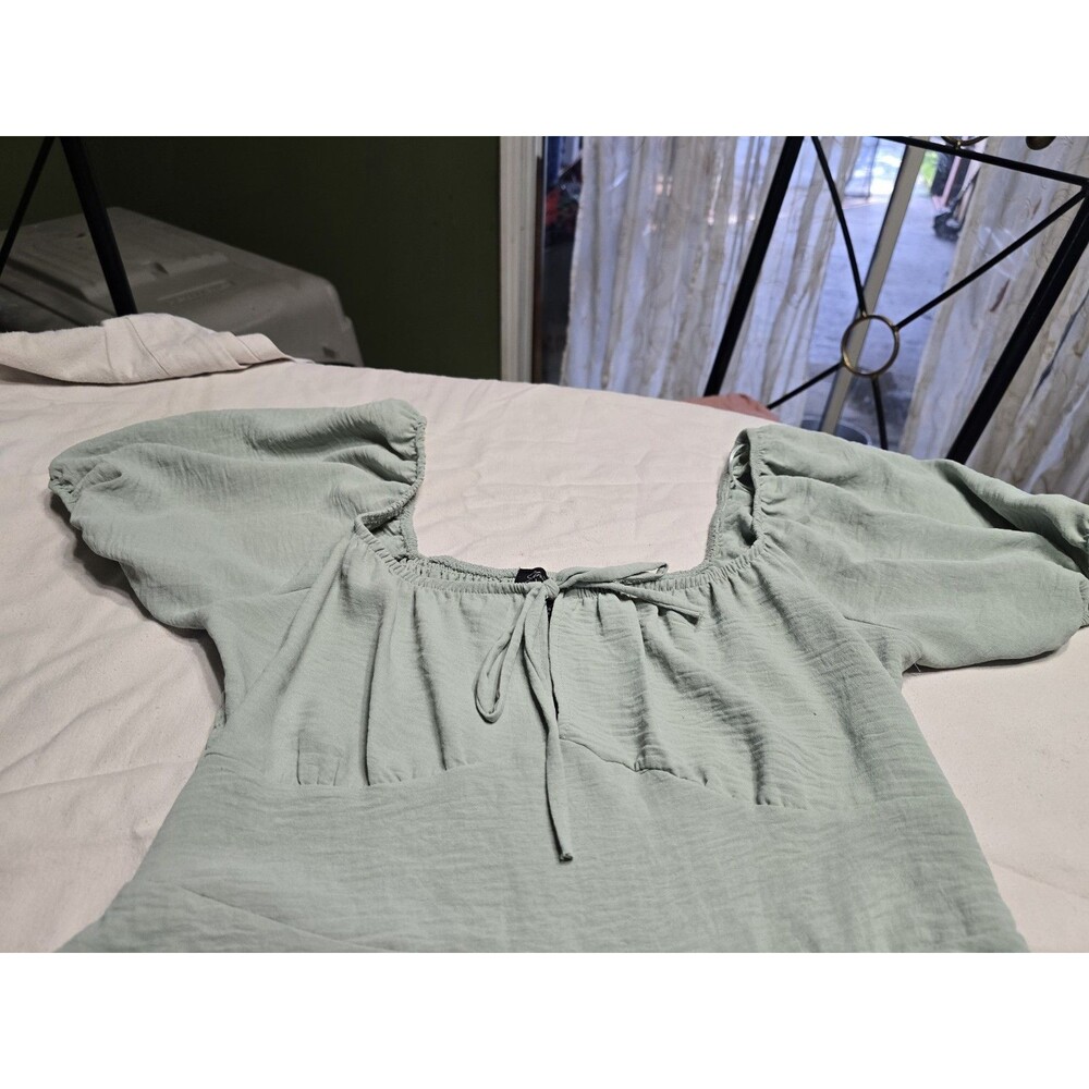 DRESS Streetwear Society L.  Dress Casual Short Puff Sleeve Mint Green - Picture 7 of 16